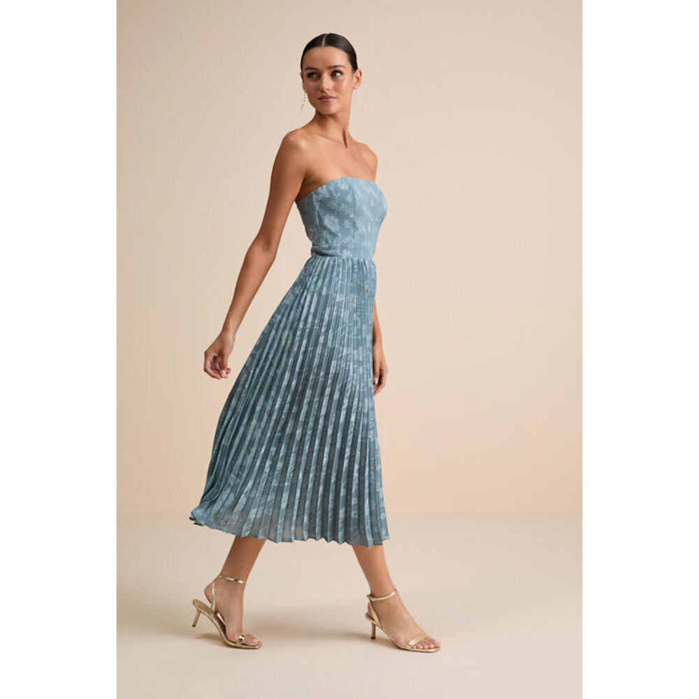 Lulus Perfectly Stunning Slate Blue Jacquard Strapless Midi Dress - Size L